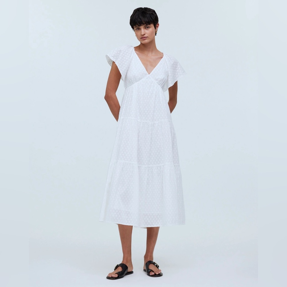 Madewell Tie-Back Flutter-Sleeve Tiered Midi Dress • size 00 • NWT • NQ594